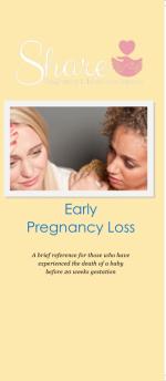 Product Description: A reference for thedeath of a baby before 20 weeks gestation. This brochure Includes information on: grieving process for bereaved parents,ways tomemorializeyour baby, self-care tips, and expressing your grief to others.</br></br>25 brochures: $20</br>50 brochures: $40</br>100 brochures: $60</br></br>Please call the office to order a packet of multiple topics - 636-947-6164.</br> Early Pregnancy Loss: Share Informational Brochure