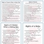 Product Description: Set of four cards; includes one each of:</br></br>Rights of Parents in Early Pregnancy Loss</br></br>Rights of Parents When a Baby Dies</br></br>Rights of Children When a Sibling Dies</br></br>Rights of a Baby</br> Rights of Parents/Baby/Siblings Cards, set of